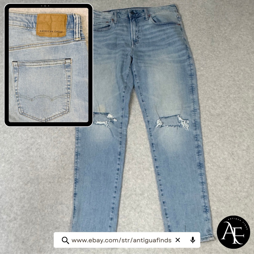 American Eagle Mens Athletic Fit Airflex+ Distressed Light Wash Jeans 32x32